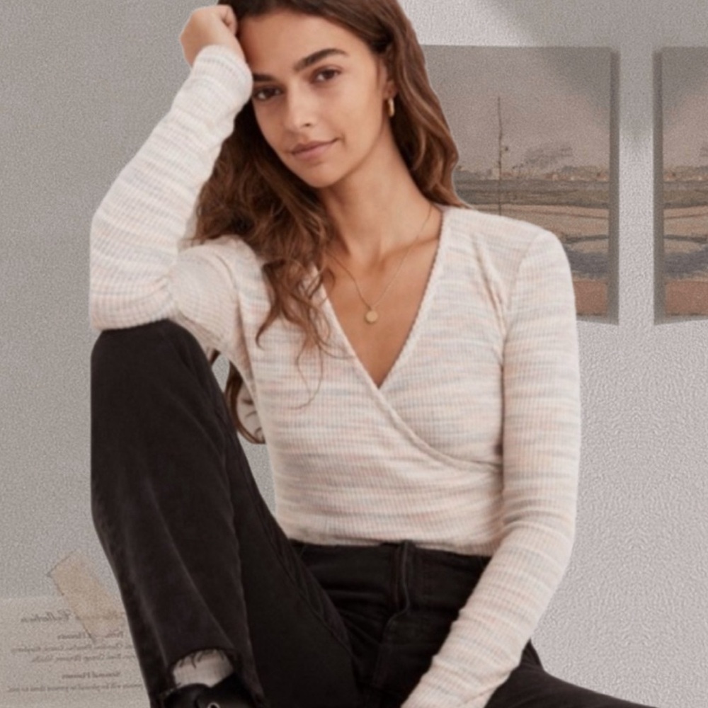 Madewell Women's Space Dye Faux Wrap Long Sleeve Top